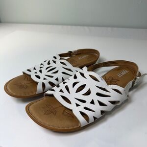 Born White Leather Laser Cut Slingback Sandals Womens 11 Flat Comfort Shoes